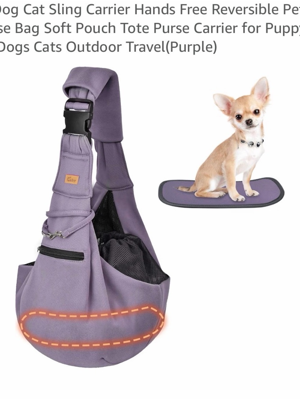 Hands-Free Purple Dog Sling Carrier with Padded Strap